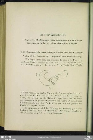 Achter Abschnitt. Allgemeine Beziehungen über Spannungen und Formänderung im Innern eines elastischen Körpers.