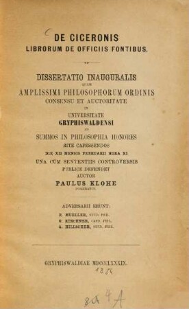 De Ciceronis librorum de officiis fontibus