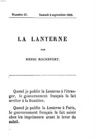 La lanterne. 15. 1868, 5. September