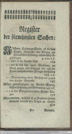 Register der fürnehmsten Sachen