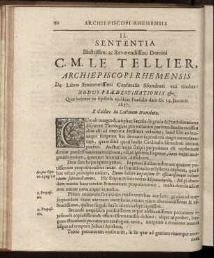 II. Sententia Illustrissimi ac Reverendissimi Domini C. M. Le Tellier [...]