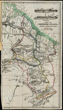 Schomburgk, Robert Hermann: Karte von Britisch Guiana. Druck; 450 x 255 mm (Blattgröße, beschnitten). Aus: Schomburgk: Robert Hermann: Geographisch-statistische Beschreibung von Britisch-Guiana; seine Hilfsquellen und seine Ertragsfähigkeit, der gegenwärtige und zukünftige Zustand der Kolonie und deren Aussichten. Magdeburg, 1841. Dresden: SLUB Hist.Amer.1985