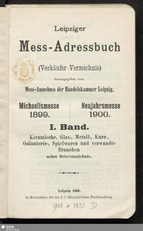 7.1899/1900,1: Leipziger Mess-Adressbuch : Verkäufer-Verzeichnis