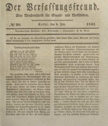 № 20. Cassel, den 9. Juli. 1831.