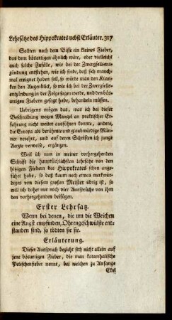 [Lehrsätze des Hippokrates über die bösartigen Fieber nebst Erläuterungen darüber]