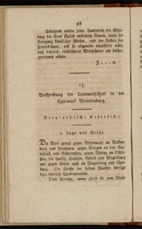 13. Beschreibung der Landwirthschaft in der Churmark Brandenburg