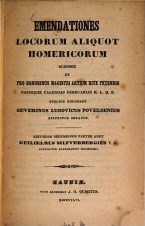 Emendationes locorum aliquot Homericorum