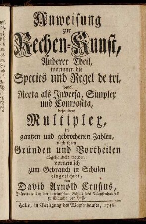2: Anweisung zur Rechen-Kunst. Anderer Theil