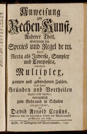 2: Anweisung zur Rechen-Kunst. Anderer Theil