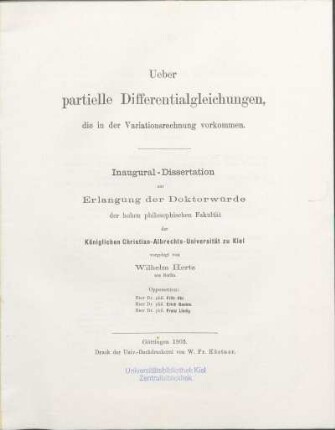 Ueber partielle Differentialgleichungen, die in der Variationsrechnung vorkommen
