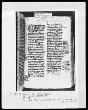 Lateinischer Bibelkommentar — Initiale C(romacyo), Folio 65recto