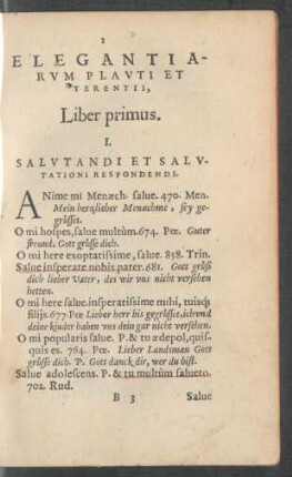 Elegantiarum Plauti Et Terentii, Liber primus.
