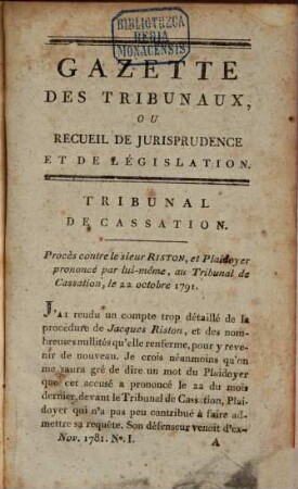 Gazette des tribunaux et mémorial des corps administratifs et municipaux. 3. 1791/92 (1792), 1. Nov. - 1. März