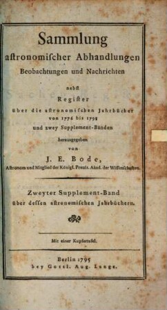 Sammlung astronomischer Abhandlungen, Beobachtungen und Nachrichten. 2. 1795
