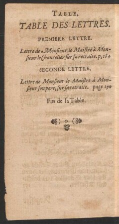 Table des Lettres. Register der Sendschreiben.