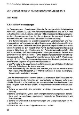 68-71, Der Modellversuch Patientensachwalterschaft