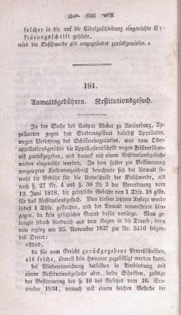 191. Anwaltsgebühren. Restitutiongsgesuch.