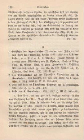 138-142 [Rezension] Krumbacher, Karl, Geschichte der Byzantinischen Litteratur von Justinian bis zum Ende des Oströmischen Reiches (527 - 1453)