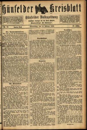 Zweite Ausgabe vom Donnerstag, den 14. Februar 1924.