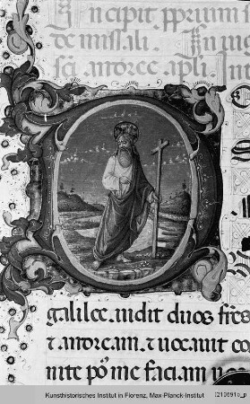 Missale Romanum : Buchseite mit historisierter Initiale D: Apostel Andreas
