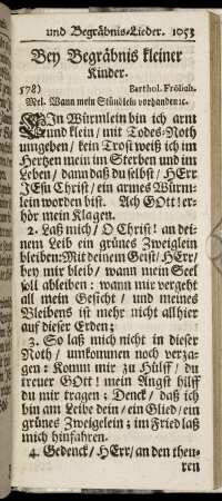 Bey Begräbnis kleiner Kinder. - Von der Ewigkeit.
