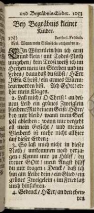 Bey Begräbnis kleiner Kinder. - Von der Ewigkeit.