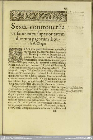 Sexta controversia versatur circa superioritatem duorum pagorum Louse & Chagey