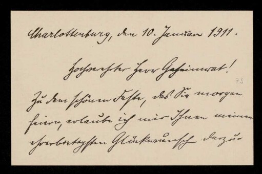 Brief von Otto Hirschfeld an Otto von Gierke, Charlottenburg (Berlin), 10.1.1911