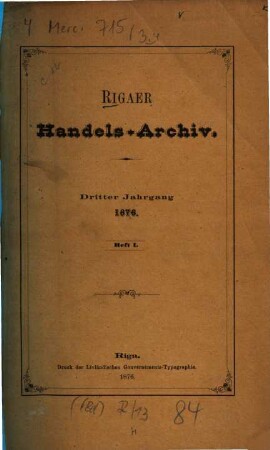Rigaer Handels-Archiv. 3. 1876