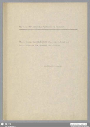 Theoretische Abschlussarbeit über ein Gedicht von Franz Fühmann: Die Weisheit der Märchen