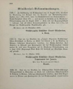 122. Ministerial-Bekanntmachung, betreffend Wechsel in der Hauptagentur der Schweizerischen Unfallversicherungs-Aktiengesellschaft in Winterthur
