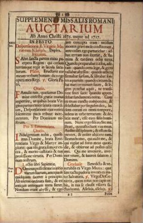 Supplementi Missalis Romani Auctarium Ab Anno Christi 1675. Quo Supplementum Prius Editum Fuit, Usque Ad Annum Christi 1717. Sive Supplementum Novum Missalis Romani