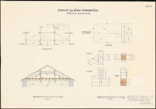 Krematorium: Hänge- und Sprengewerk: Statische Berechnung, Schnitt 1:50, Details 1:10
