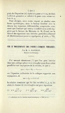 Sur le discriminant des formes cubiques ternaires.
