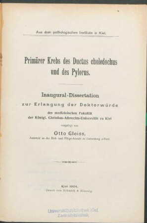 Primärer Krebs des Ductus choledochus und des Pylorus