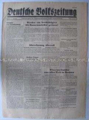 Zentralorgan der KPD "Deutsche Volkszeitung" u.a. zur Verhaftung des ehemaligen Kommandenten ds KZ Buchenwald