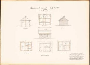 Gefängnis, Groß-Strehlitz: Waschhaus: Querschnitt, Längsschnitt, Giebelansicht, Ansicht, Grundrisse EG, DG und Fundament