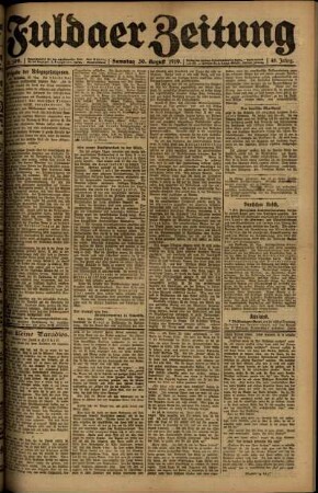 Erste Ausgabe vom Samstag, den 30. August 1919.