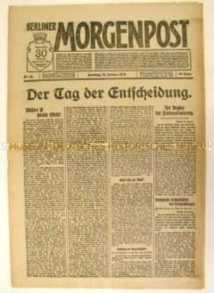 Tageszeitung "Berliner Morgenpost" zur Wahl der Nationalversammlung und zum Beginn der Friedenskonferenz in Paris