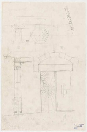 Thiersch, Friedrich von; Aschaffenburg; Kapuzinerkirche, Erweiterung - Säule u. Tür (Teilansichten)