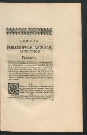 Philosophiae Moralis Apodictae Propaedia.