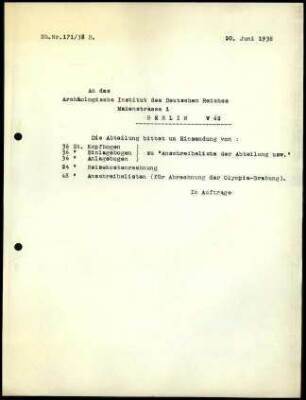 Schreiben (Abschrift); DAI Athen an AIDR (Bürobedarf)
