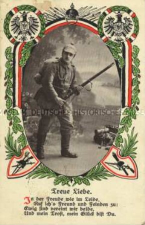 Patriotische Postkarte mit Soldatenbild, mit Vers