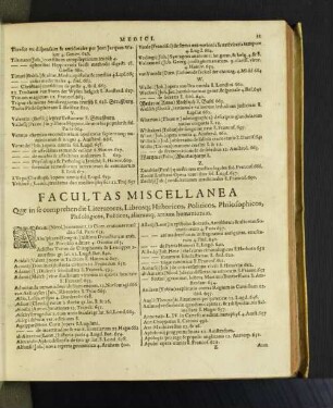 Facultas Miscellanea Quae in se comprehendit Literatores ...