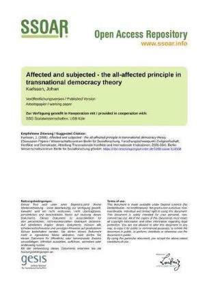 Affected and subjected - the all-affected principle in transnational democracy theory