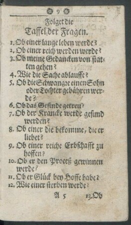 Folget die Taffel der Fragen