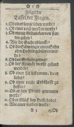 Folget die Taffel der Fragen