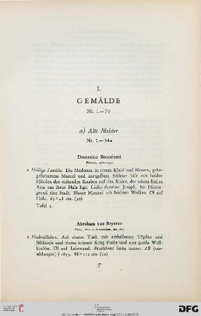 I. Gemälde (Nr. 1-79)