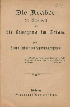 Die Araber der Gegenwart und die Bewegung im Islam