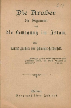 Die Araber der Gegenwart und die Bewegung im Islam